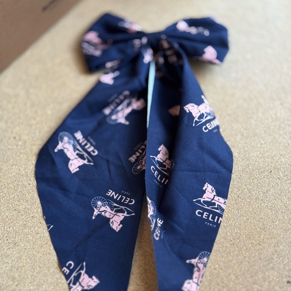 Upcycled Celine Blue and Pink Patterned Hair Bow Clip - Picture 2 of 3